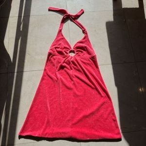 Becca swimsuit cover up, halter dress, velour, L